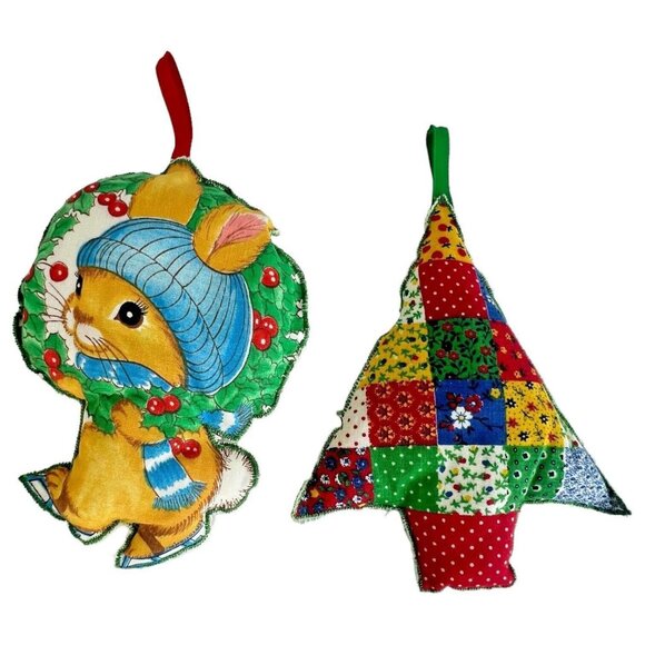 Vintage Fabric Stuffed Plush Christmas Tree Ornaments Handmade Lot of 10 - Picture 7 of 10